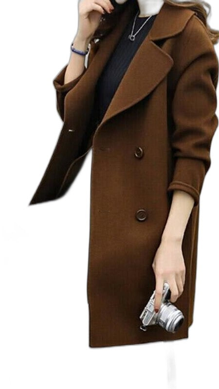 Elegant Olive Coat for Women with Collared Long Sleeve Button Front Pockets Office Style