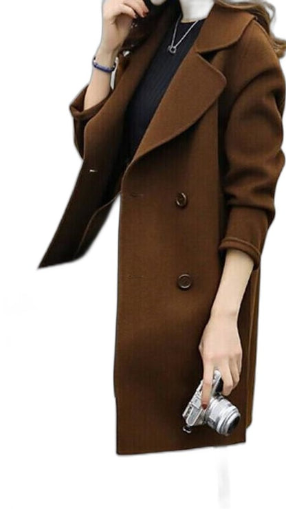 Elegant Olive Coat for Women with Collared Long Sleeve Button Front Pockets Office Style