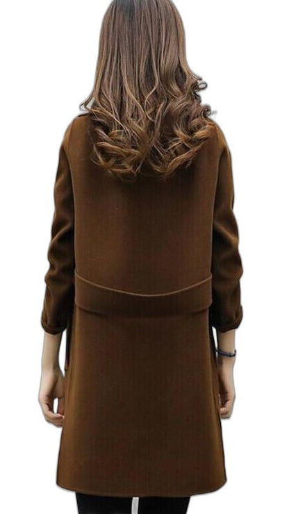 Elegant Olive Coat for Women with Collared Long Sleeve Button Front Pockets Office Style