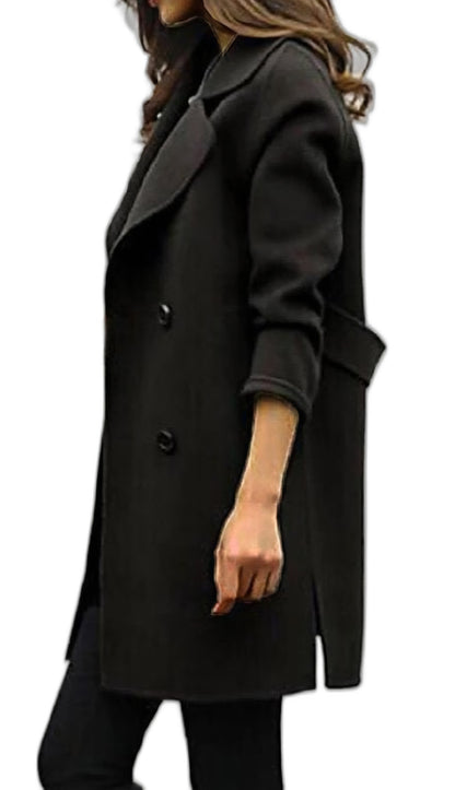 Elegant Olive Coat for Women with Collared Long Sleeve Button Front Pockets Office Style