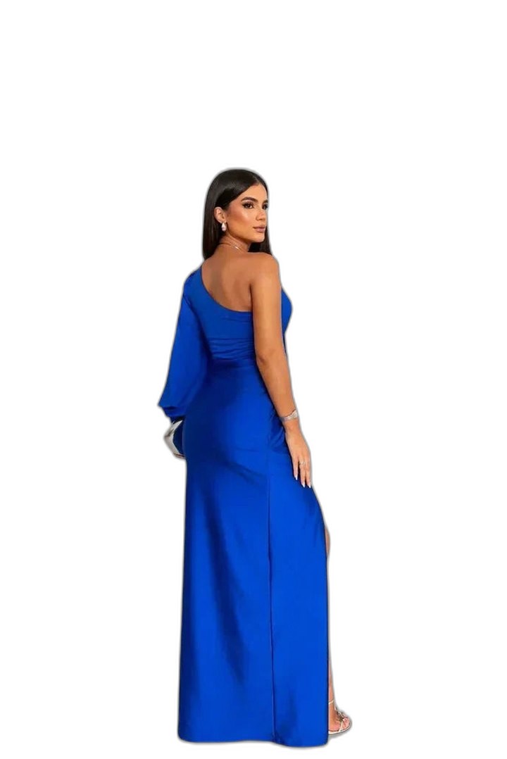 Elegant Olive Satin Maxi Dress for Women with One Shoulder Sleeveless Wrap Ruched Cocktail Style
