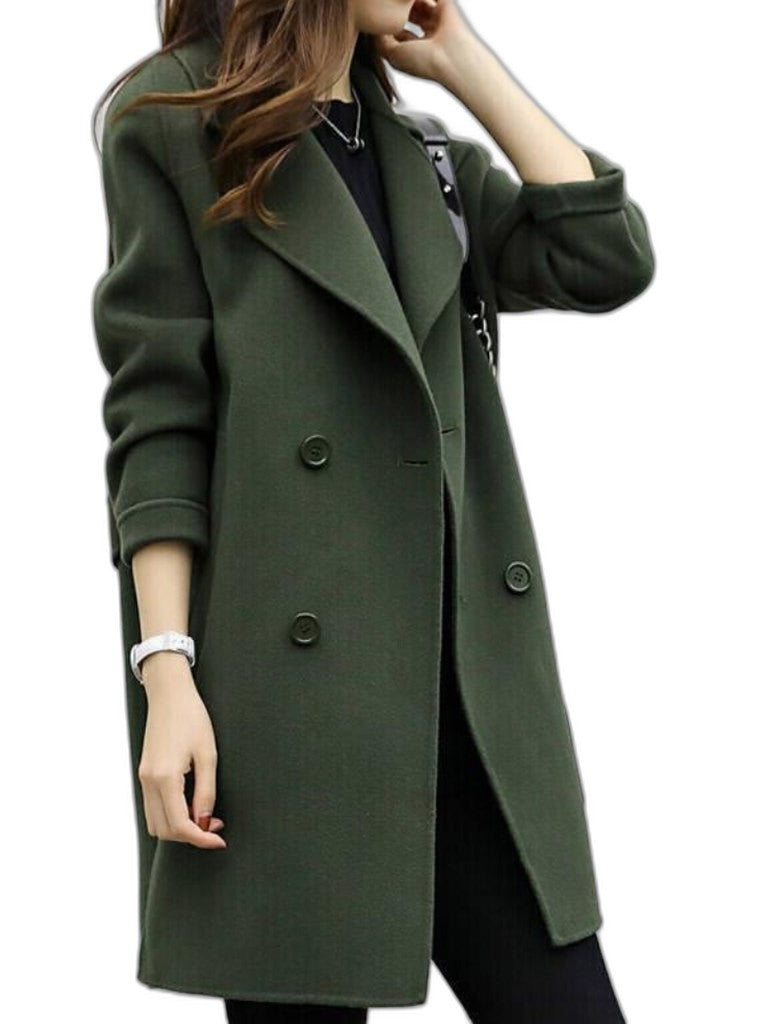 Elegant Olive Trench Coat for Women with Collared Long Sleeve Button Front Belted Office Style