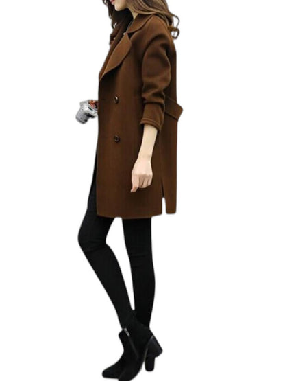 Elegant Olive Trench Coat for Women with Collared Long Sleeve Button Front Belted Office Style