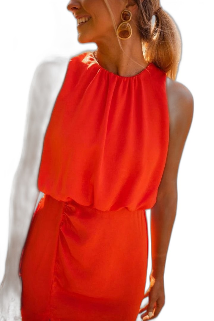 Elegant Orange Chiffon Maxi Dress for Women with Sleeveless Flowing Vacation Style