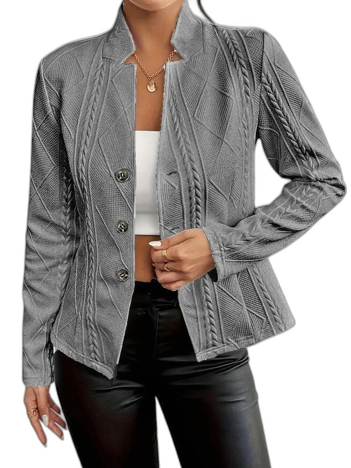 Elegant Pink Blazer for Women with Collared Long Sleeve Button Front Cropped Office Style