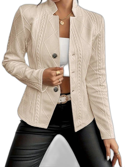 Elegant Pink Blazer for Women with Collared Long Sleeve Button Front Cropped Office Style