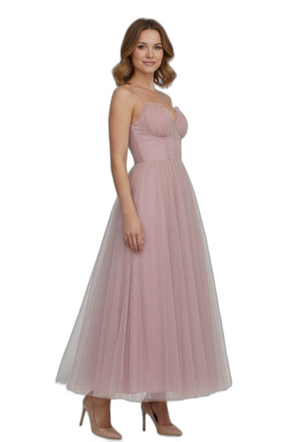 Elegant Pink Chiffon Midi Dress for Women with Sweetheart Spaghetti Strap A Line Tiered Party Style