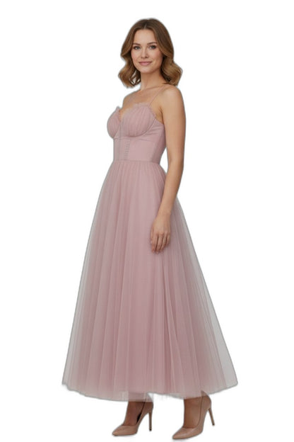 Elegant Pink Chiffon Midi Dress for Women with Sweetheart Spaghetti Strap A Line Tiered Party Style