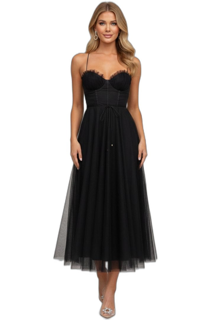 Elegant Pink Chiffon Midi Dress for Women with Sweetheart Spaghetti Strap A Line Tiered Party Style