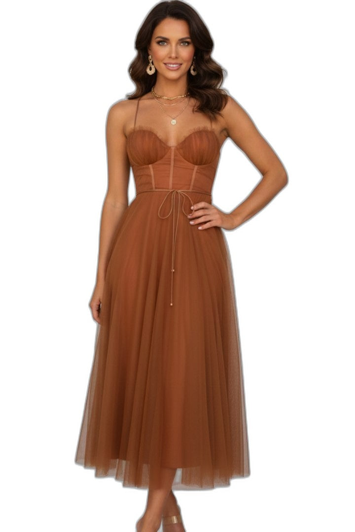 Elegant Pink Chiffon Midi Dress for Women with Sweetheart Spaghetti Strap A Line Tiered Party Style