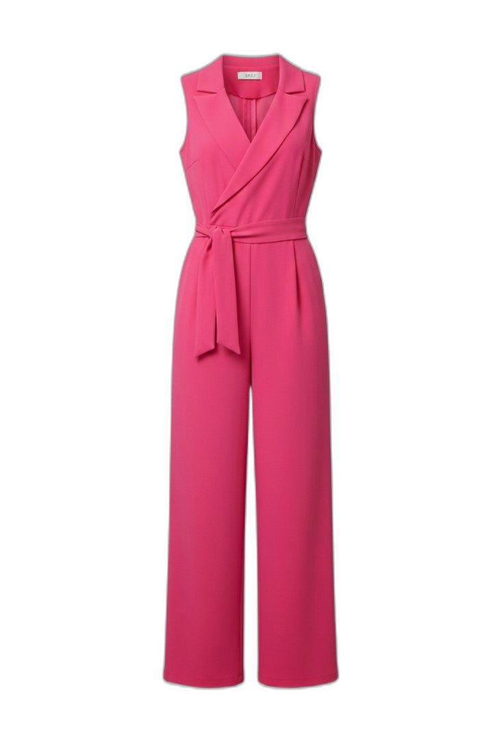 Elegant Pink Jumpsuit for Women with V Neck Sleeveless Wrap Belted Tie Waist Cocktail Style