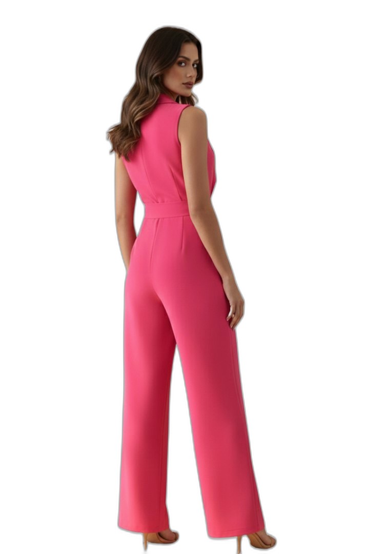 Elegant Pink Jumpsuit for Women with V Neck Sleeveless Wrap Belted Tie Waist Cocktail Style