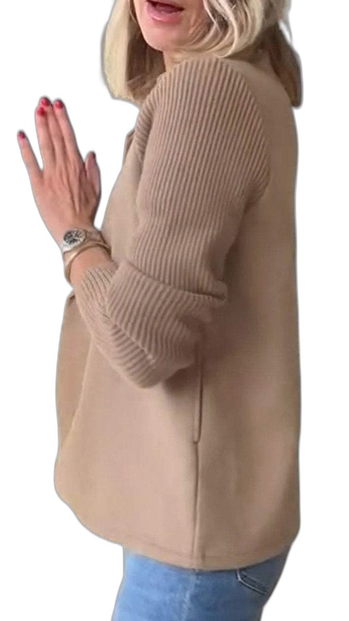 Elegant Pink Knit Blazer for Women with Collared Long Sleeve Button Front Office Style