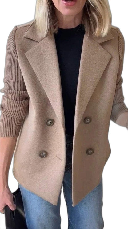 Elegant Pink Knit Blazer for Women with Collared Long Sleeve Button Front Office Style