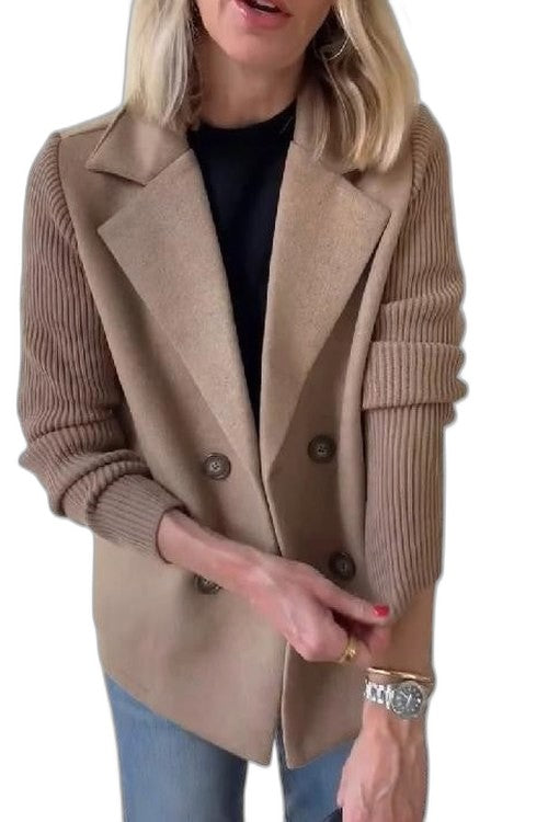 Elegant Pink Knit Blazer for Women with Collared Long Sleeve Button Front Office Style