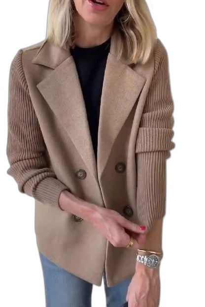 Elegant Pink Knit Blazer for Women with Collared Long Sleeve Button Front Office Style