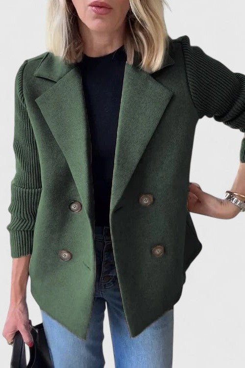 Elegant Pink Knit Blazer for Women with Collared Long Sleeve Button Front Office Style