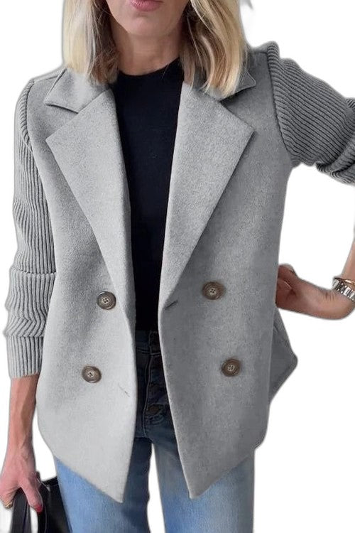 Elegant Pink Knit Blazer for Women with Collared Long Sleeve Button Front Office Style