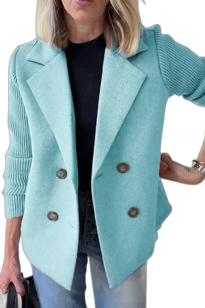 Elegant Pink Knit Blazer for Women with Collared Long Sleeve Button Front Office Style