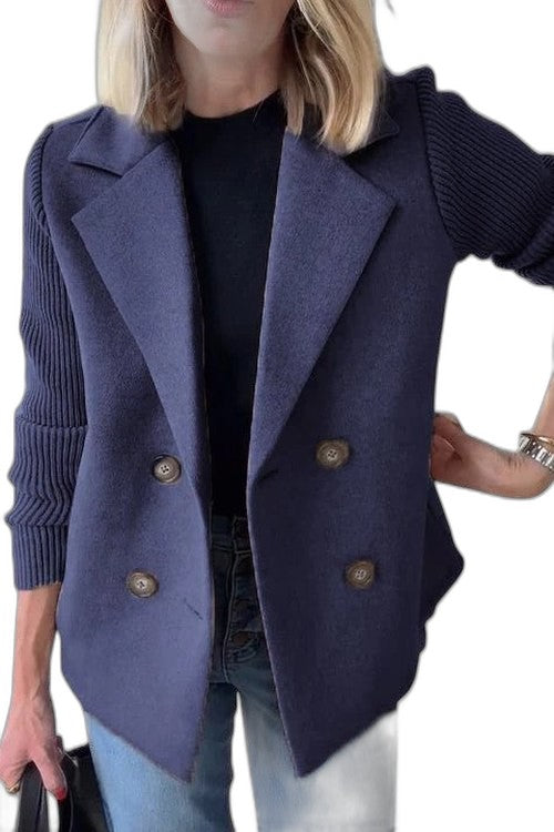 Elegant Pink Knit Blazer for Women with Collared Long Sleeve Button Front Office Style