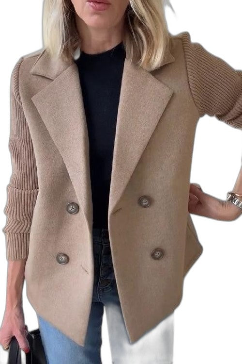 Elegant Pink Knit Blazer for Women with Collared Long Sleeve Button Front Office Style