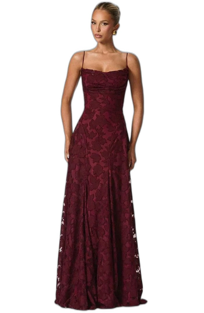 Elegant Pink Lace Maxi Dress for Women with Strapless A Line Formal Style