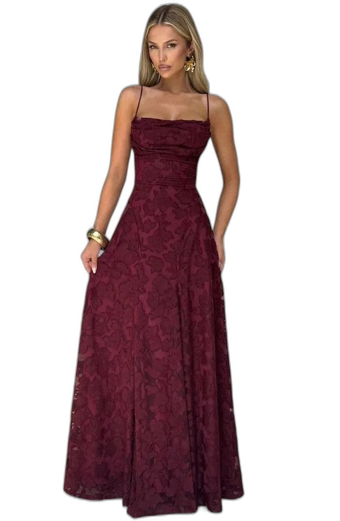 Elegant Pink Lace Maxi Dress for Women with Strapless A Line Formal Style