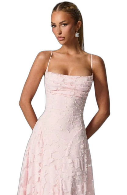 Elegant Pink Lace Maxi Dress for Women with Strapless A Line Formal Style