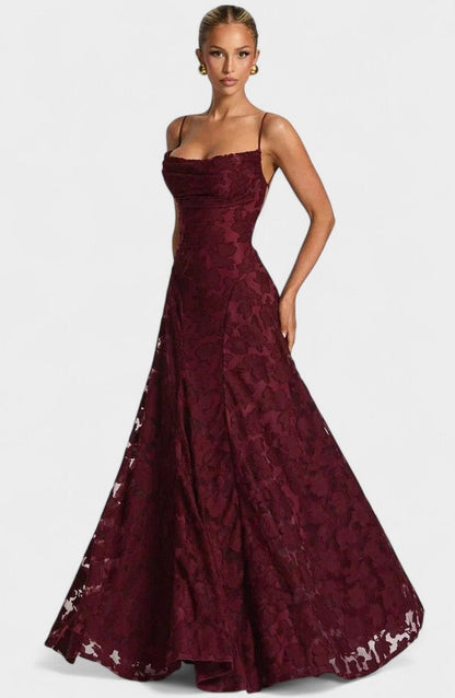 Elegant Pink Lace Maxi Dress for Women with Strapless A Line Formal Style