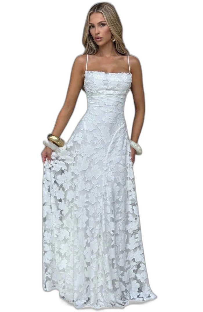 Elegant Pink Lace Maxi Dress for Women with Strapless A Line Formal Style