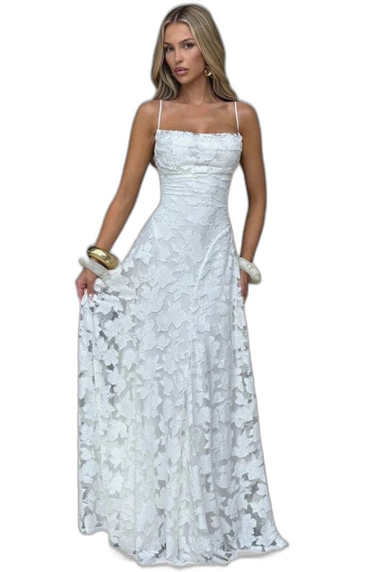 Elegant Pink Lace Maxi Dress for Women with Strapless A Line Formal Style