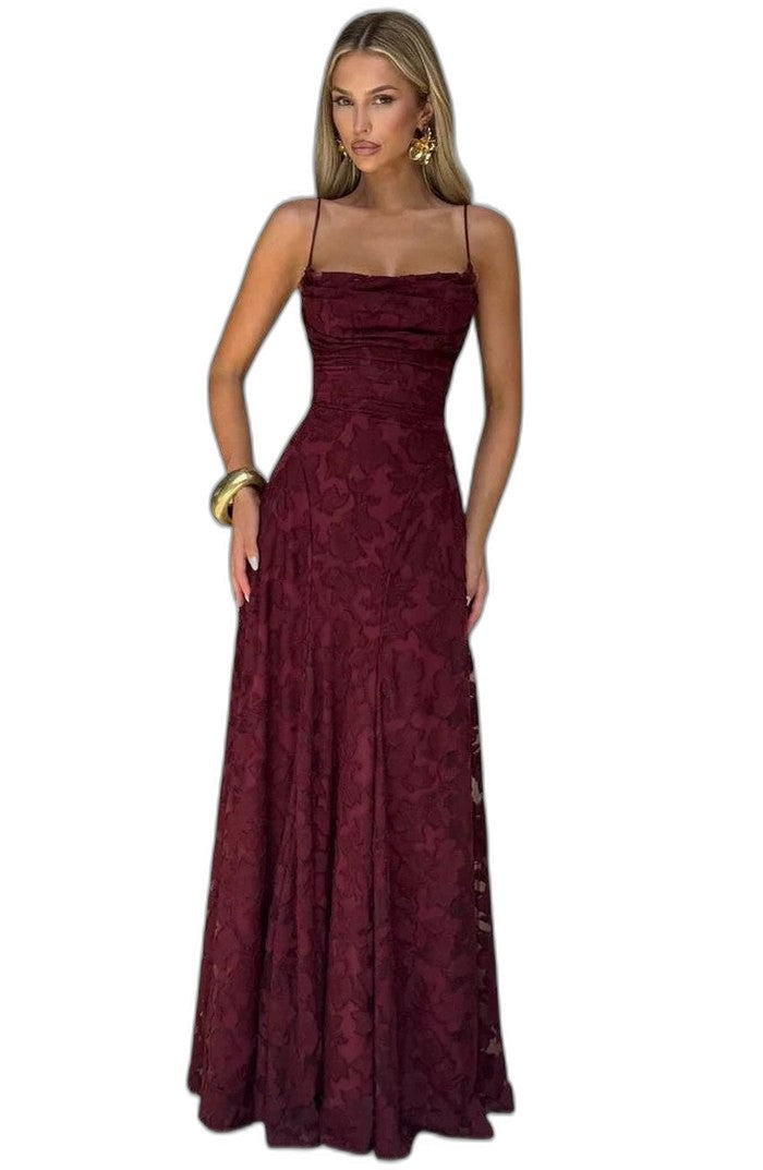 Elegant Pink Lace Maxi Dress for Women with Strapless A Line Formal Style