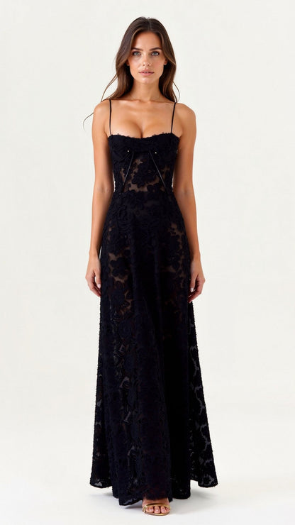 Elegant Pink Maxi Dress for Women with Square Neck Sleeveless Flowing Formal Wedding Guest Style