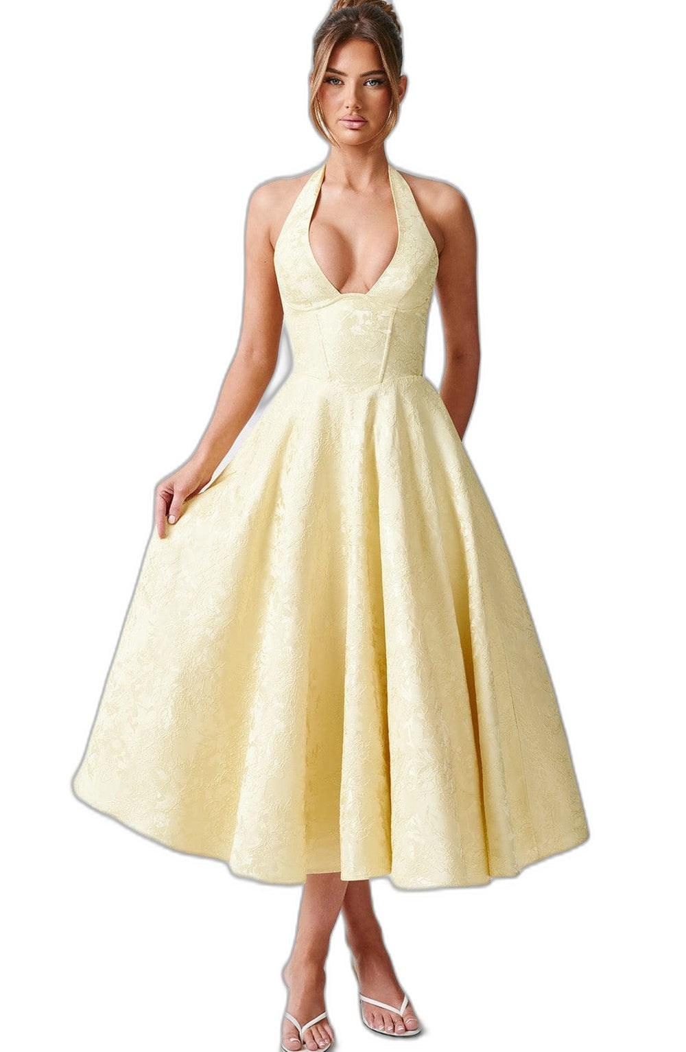 Elegant Pink Midi Dress for Women with Halter Sleeveless A Line Fit And Flare Cocktail Style