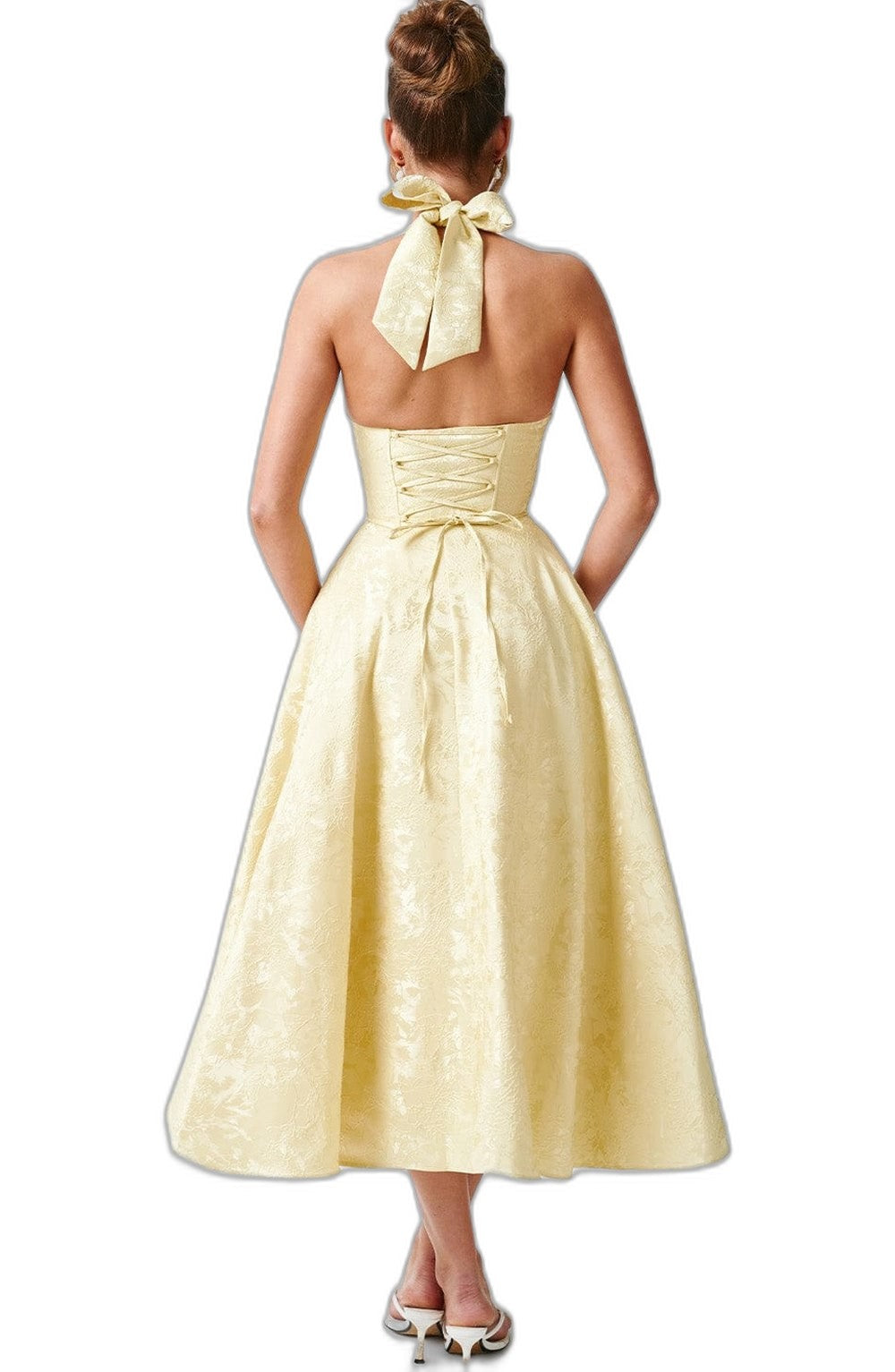 Elegant Pink Midi Dress for Women with Halter Sleeveless A Line Fit And Flare Cocktail Style