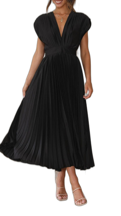 Elegant Pink Midi Dress for Women with V Neck Sleeveless Wrap Pleated Cocktail Style