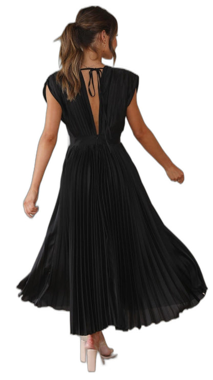 Elegant Pink Midi Dress for Women with V Neck Sleeveless Wrap Pleated Cocktail Style
