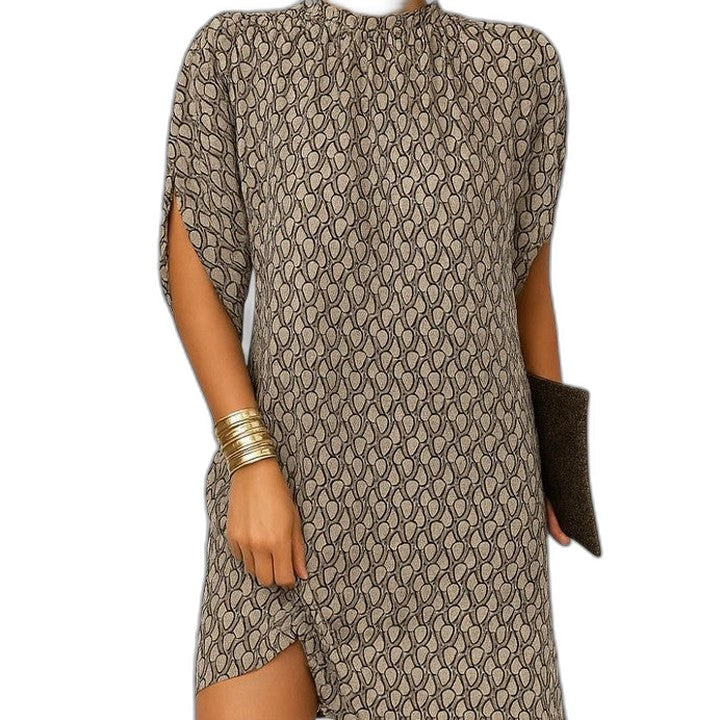 Elegant Pink Mini Dress for Women with High Neck Cap Sleeve Ruched Cocktail Style