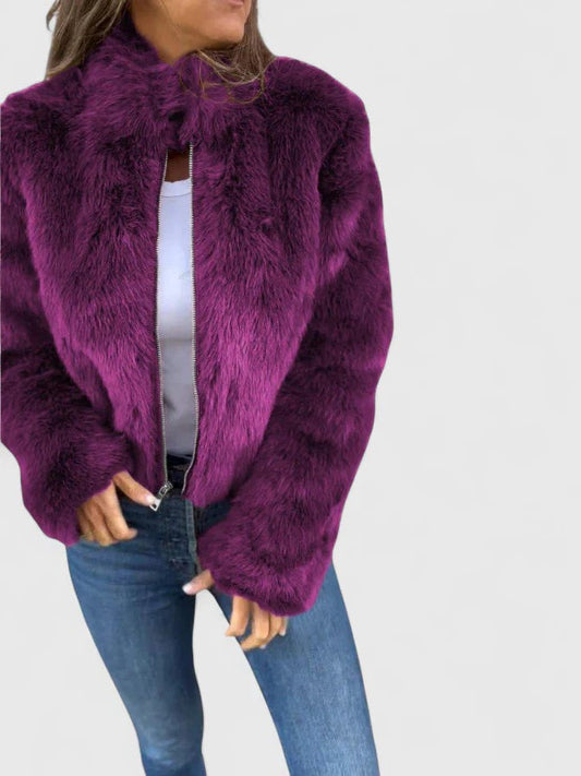 Elegant Purple Jacket for Women with Long Sleeve Cropped Fur Lined Party Style