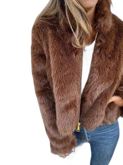 Elegant Purple Jacket for Women with Long Sleeve Cropped Fur Lined Party Style