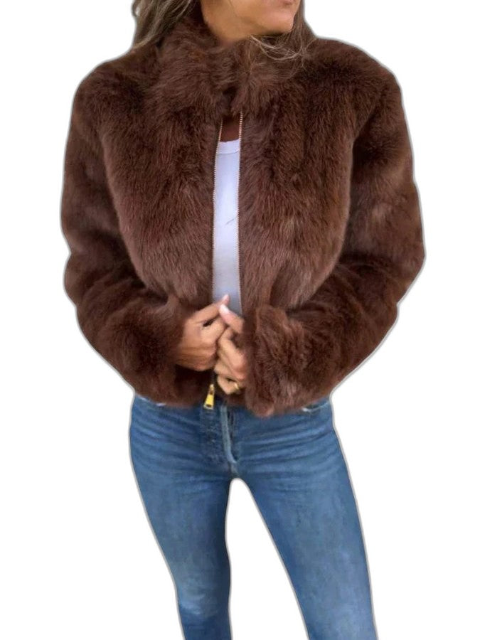 Elegant Purple Jacket for Women with Long Sleeve Cropped Fur Lined Party Style