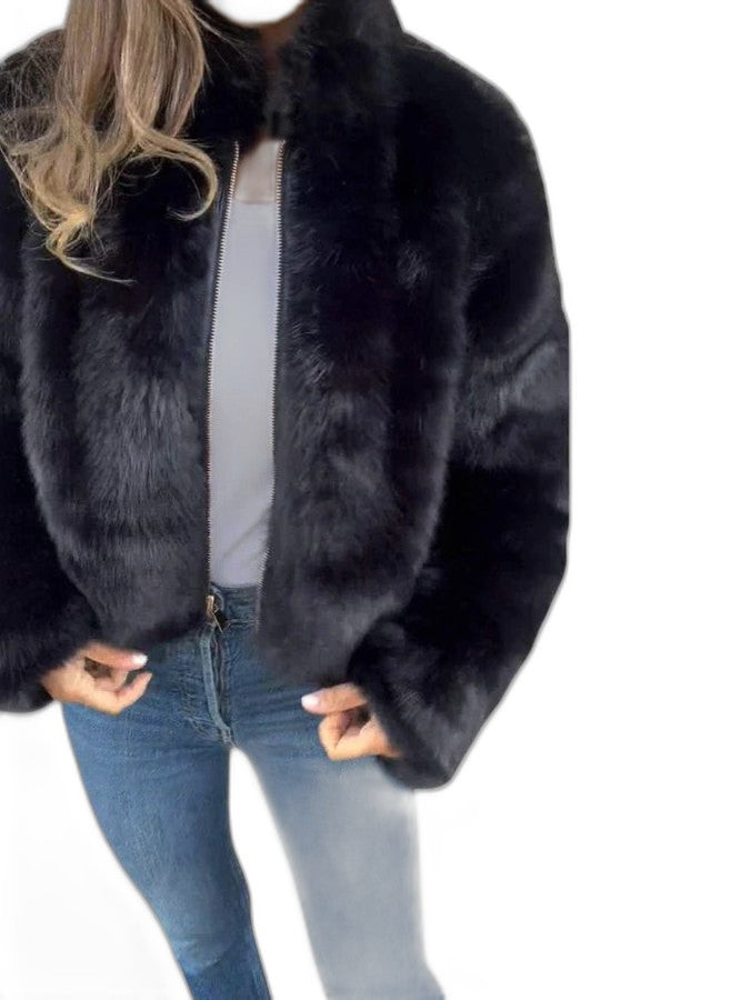 Elegant Purple Jacket for Women with Long Sleeve Cropped Fur Lined Party Style