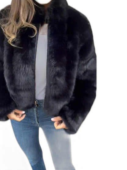 Elegant Purple Jacket for Women with Long Sleeve Cropped Fur Lined Party Style