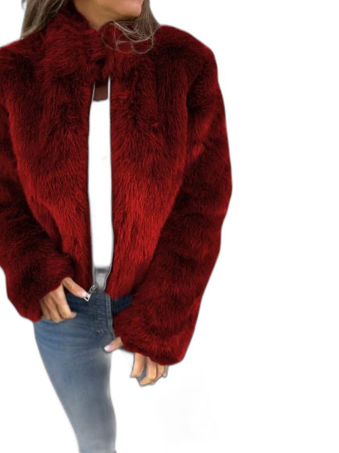 Elegant Purple Jacket for Women with Long Sleeve Cropped Fur Lined Party Style