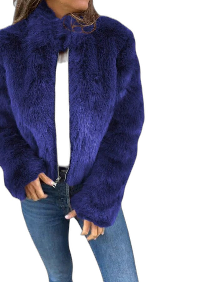 Elegant Purple Jacket for Women with Long Sleeve Cropped Fur Lined Party Style
