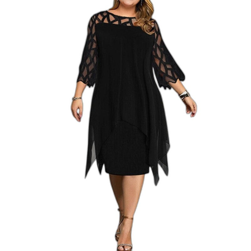 Elegant Purple Lace Midi Dress for Women with Crew Neck Elbow Sleeve Flowing Cocktail Style