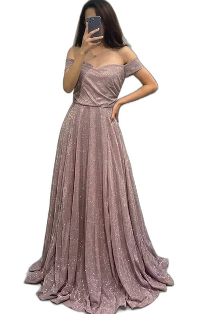 Elegant Purple Maxi Dress for Women with Off Shoulder Short Sleeve A Line Flowing Formal Style