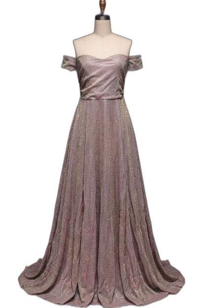 Elegant Purple Maxi Dress for Women with Off Shoulder Short Sleeve A Line Flowing Formal Style