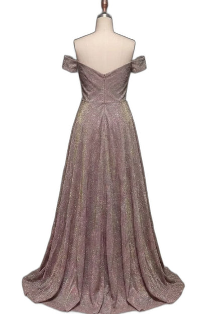Elegant Purple Maxi Dress for Women with Off Shoulder Short Sleeve A Line Flowing Formal Style