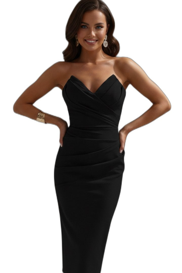Elegant Purple Satin Midi Dress for Women with Sweetheart Sleeveless Bodycon Ruched Cocktail Style